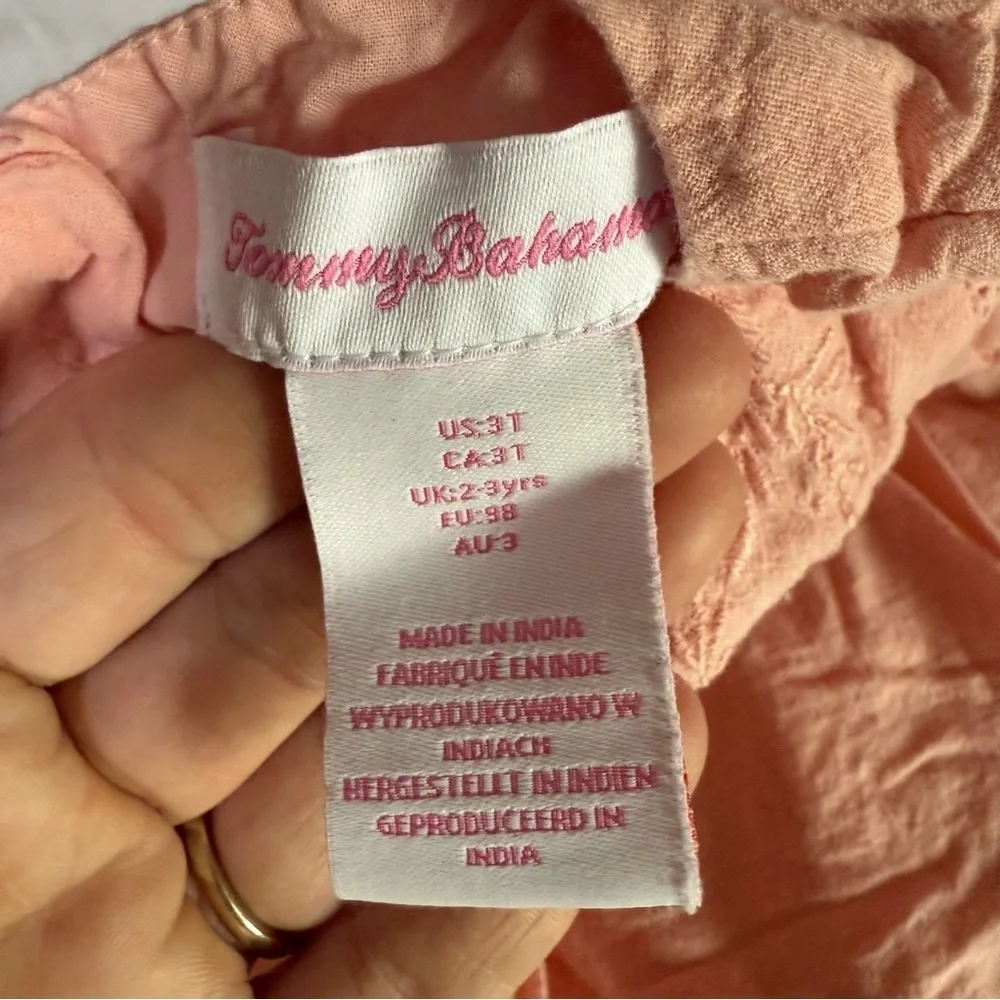 Tommy Bahama Baby Toddler Dress Ruffle Sleeve Embroidered Pink Lined Size 3T